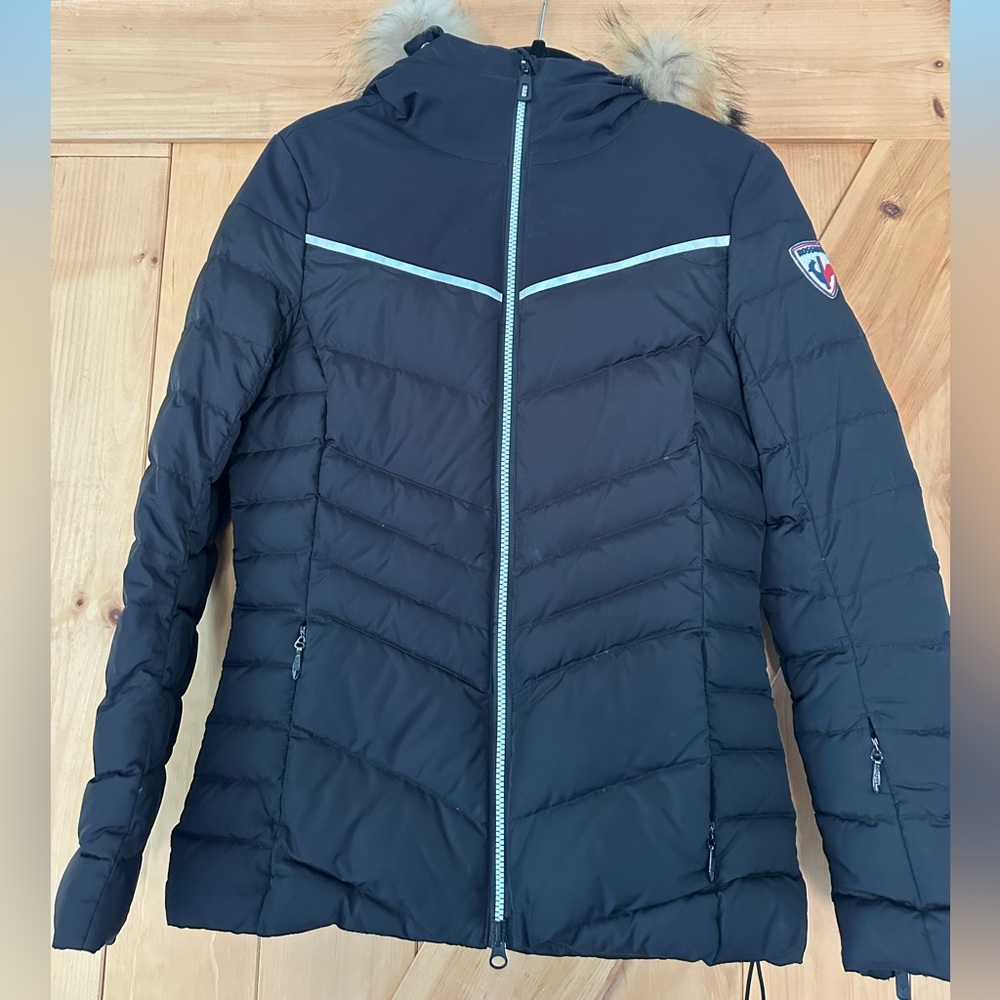 Women's Rossignol Black Puffer Ski Jacket with Fur Trim size S